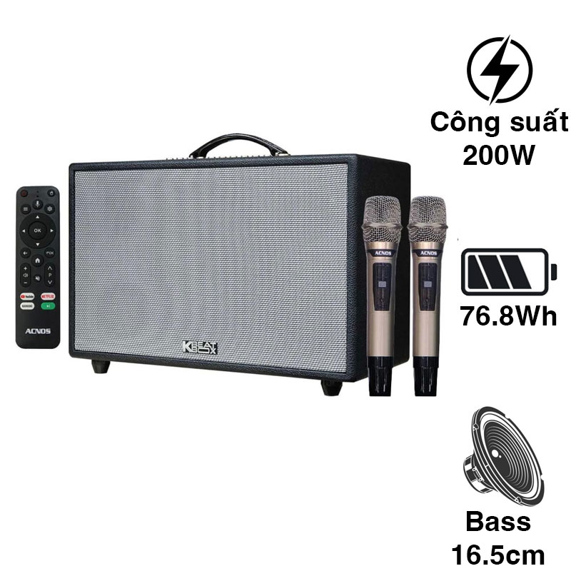 Loa Acnos HiNet 450, Bass 16cm, Công suất 200W, Bluetooth 5.0, Kèm 2 Micro