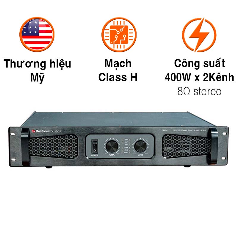 Cục đẩy công suất Boston PA400, 400W x 2Kênh