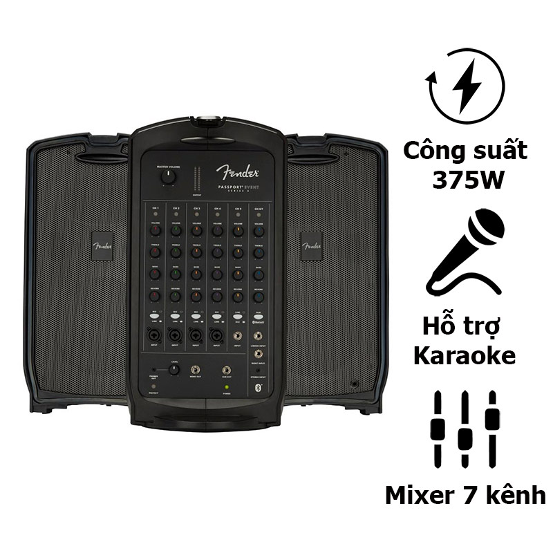 Loa Fender Passport Event Series 2, Bluetooth, Mixer 7 kênh, Công Suất 375W