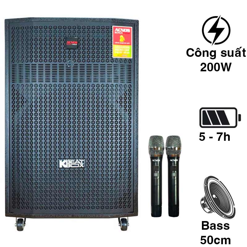 Loa kéo Acnos CB56GD, Bass 5 tấc (50cm), Công suất 200W, Bluetooth 5.0