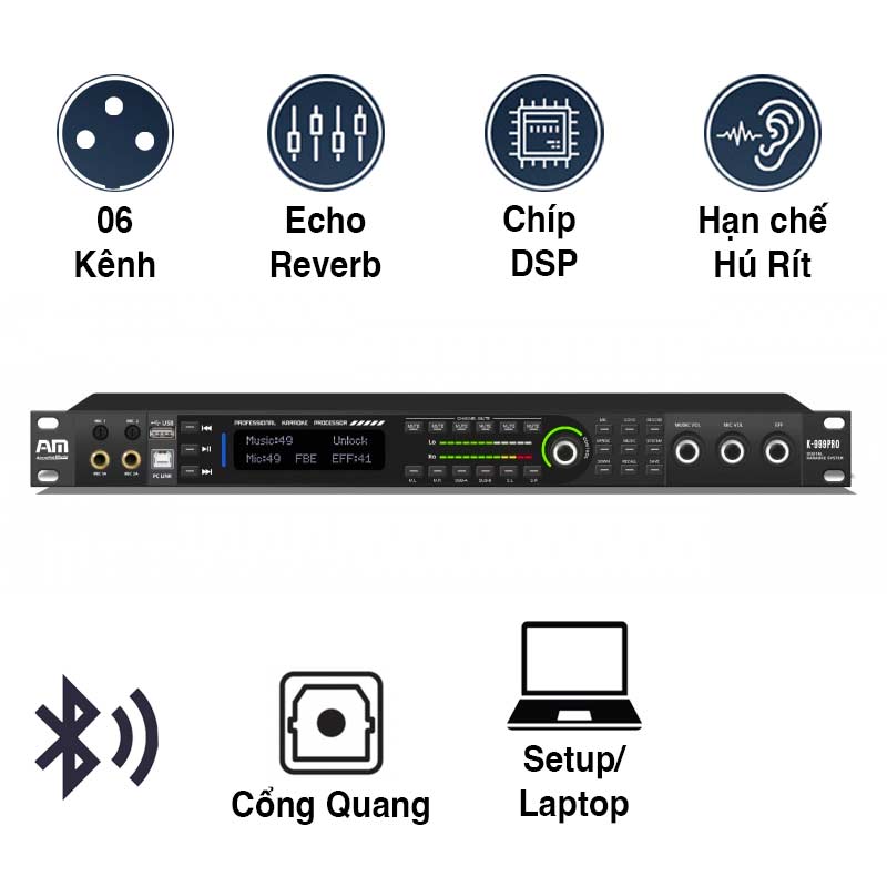 Vang số AM K999 Pro, Chống Hú Rít, SPD 64 bit, AV, Bluetooth, USB