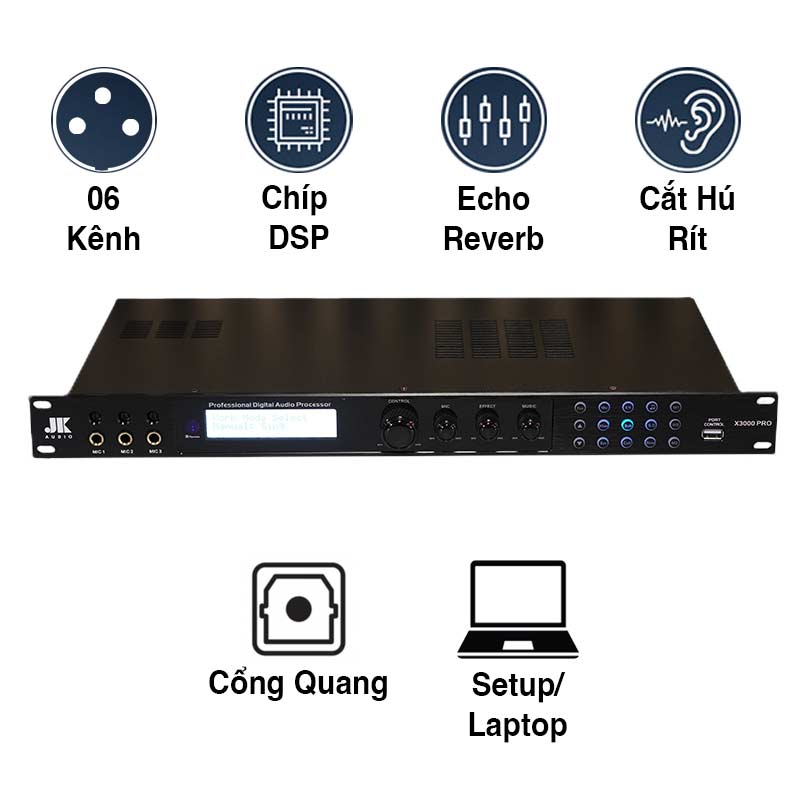 Vang số JKaudio X3000 Pro, Chống Hú Rít, 6CH, Chip DSP mới