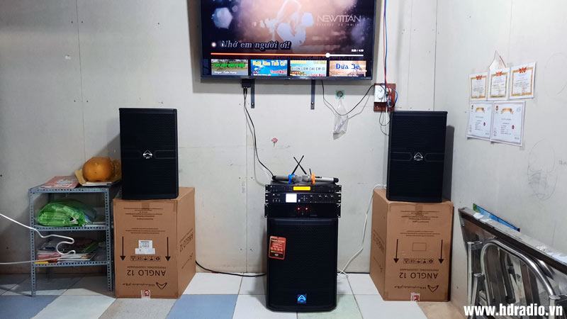 Lắp dàn karaoke Cao Cấp anh Huy ở Bình Chánh, Hồ Chí Minh (Loa Wharfedale ANGLO 12, Cục công suất Wharfedale CPD3600, Vang số karaoke JKaudio X9000, Micro không dây JKAudio B9, Loa Sub Wharfedale AX15B)