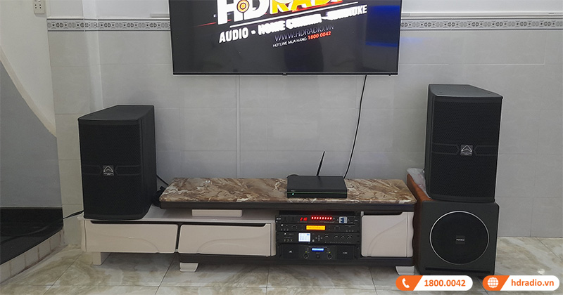 Lắp dàn karaoke cao cấp có trị giá hơn 76 triệu đồng cho anh Tân ở Bình Tân, TP Hồ Chí Minh (Wharfedale ANGLO X12A, JK Audio H2600, X9000 Pro, B9, Paramax MK Sub30, VietK Pro 4TB, Kiwi S803A)