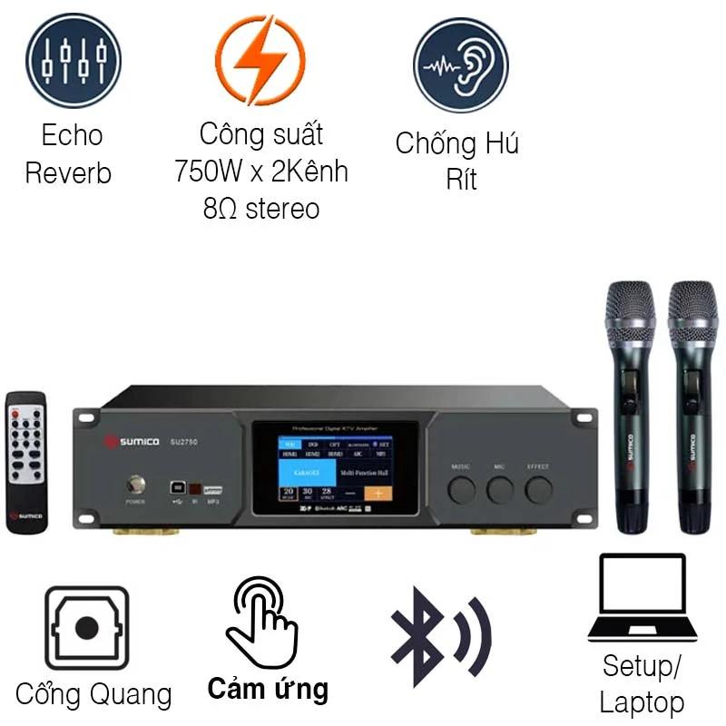Amply karaoke Sumico SU2750, 750W / kênh (8 Ohms), Bluetooth, RCA, HDMI