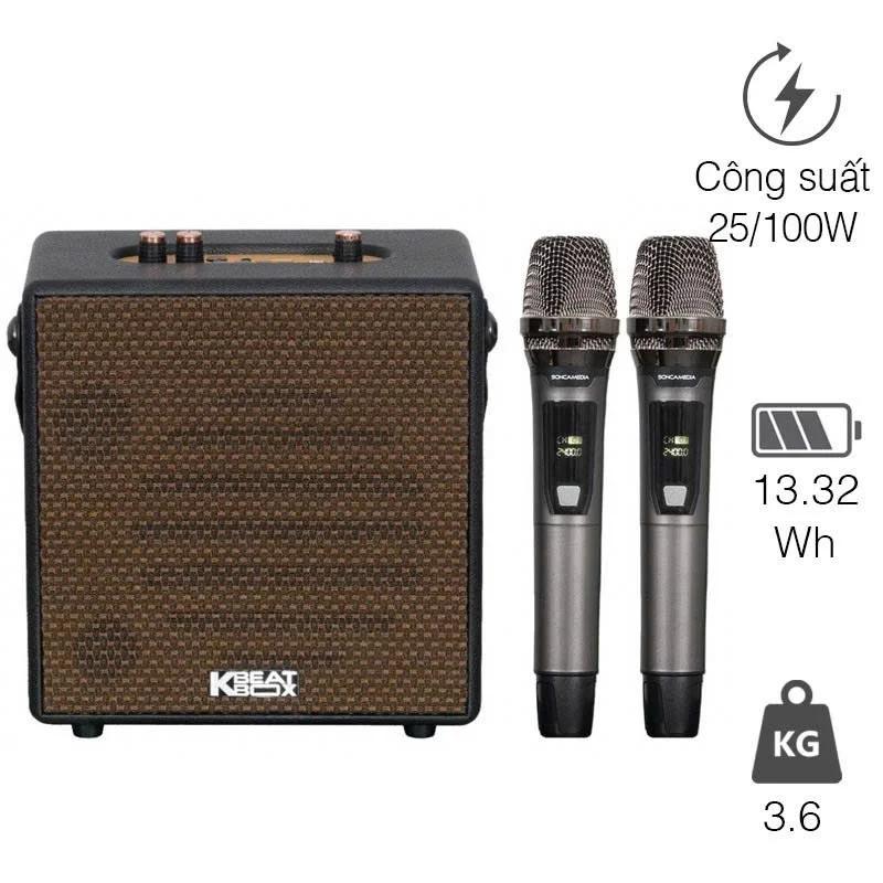 Loa Acnos CarryOn, Bass 16.5cm, Công suất 25W, Bluetooth 5.0, MP3 USB, LINE IN, GUITAR, 2 Tay MIC