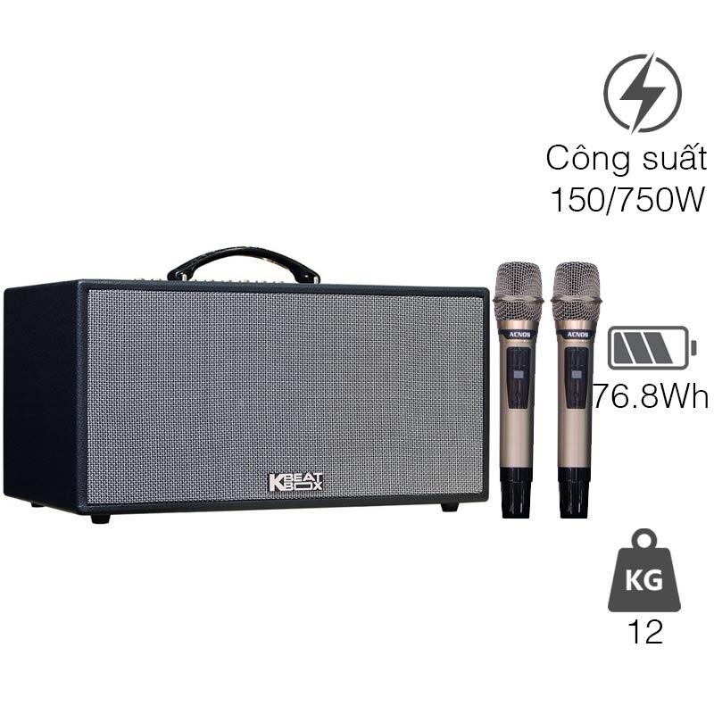 Loa Acnos CS448, Công suất 150W, Bluetooth 5.0, Mic Wireless Stereo, 2 tay micro