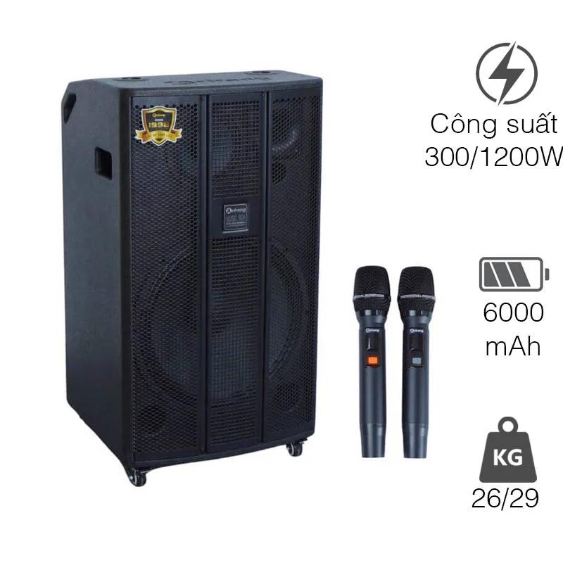 Loa Arirang MK1 Max, Bass 40cm, Công suất 300W, Bluetooth 5.0, Kèm 2 tay micro