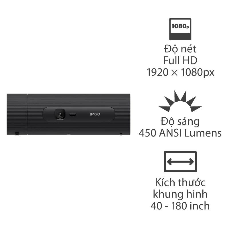 Máy Chiếu Mini Jmgo Picoflix, Pin 4.5h, 450 Ansi Lumens, Full HD (1920x1080p) 40-180 inch, Bluetooth, Wifi, Google TV, App Smartphone JMGO