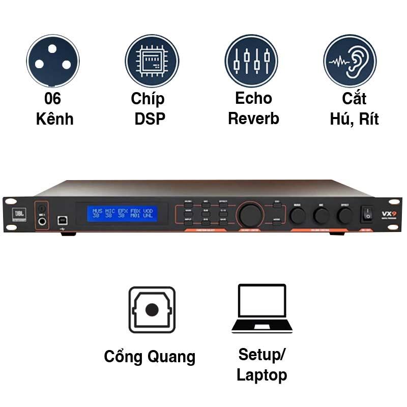Vang số JBL VX9, DSP, USB2.0 Type-B, Optical, Coaxial, XLR, RCA (NEW 2025)