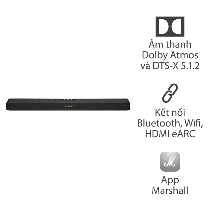 Loa Soundbar Marshall Heston 120, Công suất 150W, Dolby Atmos, Wi-Fi 6, Bluetooth 5.3, HDMI eARC, AirPlay 2, Spotify Loa Soundbar Marshall Heston 120, Công suất 150W, Dolby Atmos, Wi-Fi 6, Bluetooth 5.3, HDMI eARC, AirPlay 2, Spotify