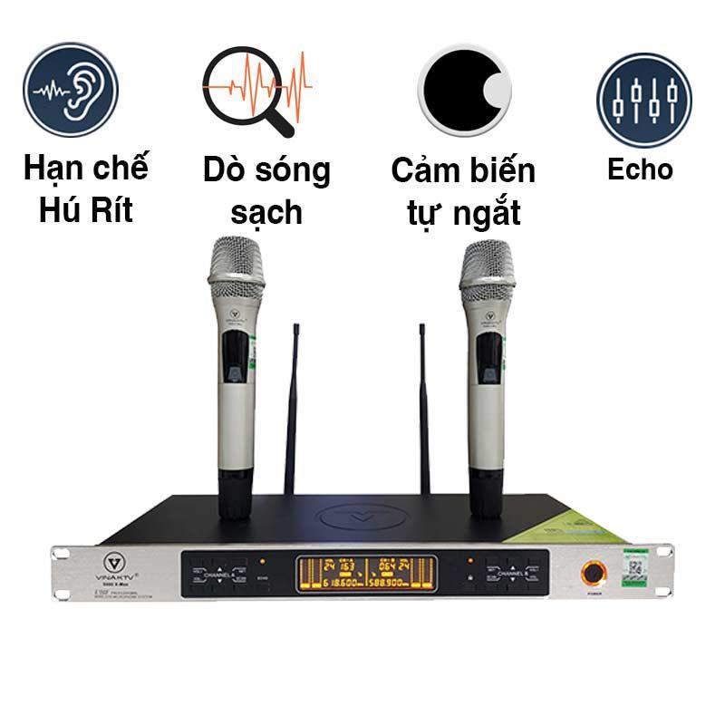 Micro không dây VinaKTV S600X Max, Cảm biến tự ngắt, Chống hú, Echo Micro không dây VinaKTV S600X Max, Cảm biến tự ngắt, Chống hú, Echo