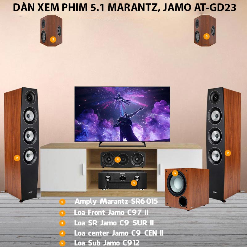 Dàn âm thanh xem phim 5.1 Marantz, Jamo AT-GD23 (Marantz SR6015 + Jamo C97II + C9 Sur II + C9 Cen II + C912)-1