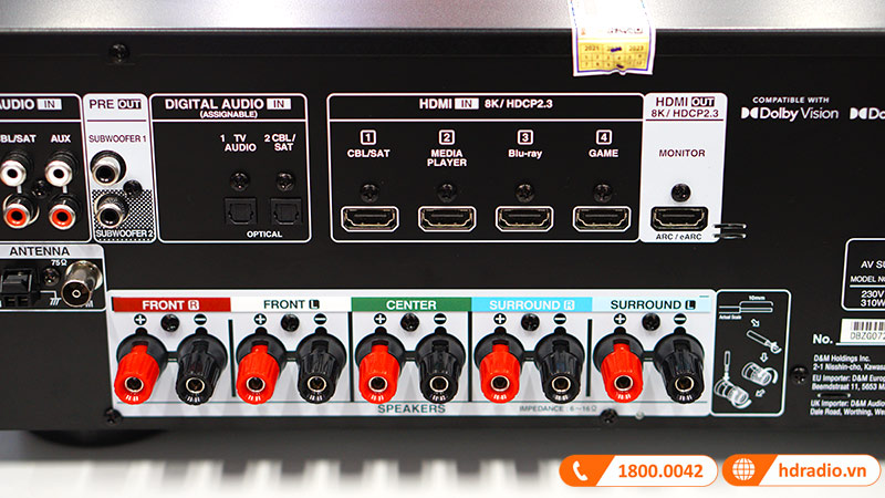 Amply Denon AVR-X580BT (5.2 kênh, 70W/CH, 8K, Bluetooth, HDMI eARC, USB)-7