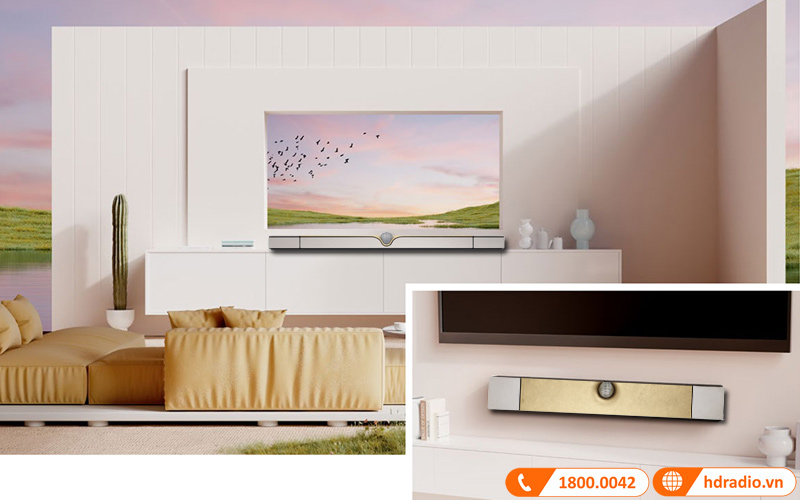 Loa soundbar Devialet Dione Opera de Paris mạ vàng, 950W, HDMI eARC, Optical, TOSLINK, AirPlay 2, Bluetooth 5.0, UPnP, Wifi-7