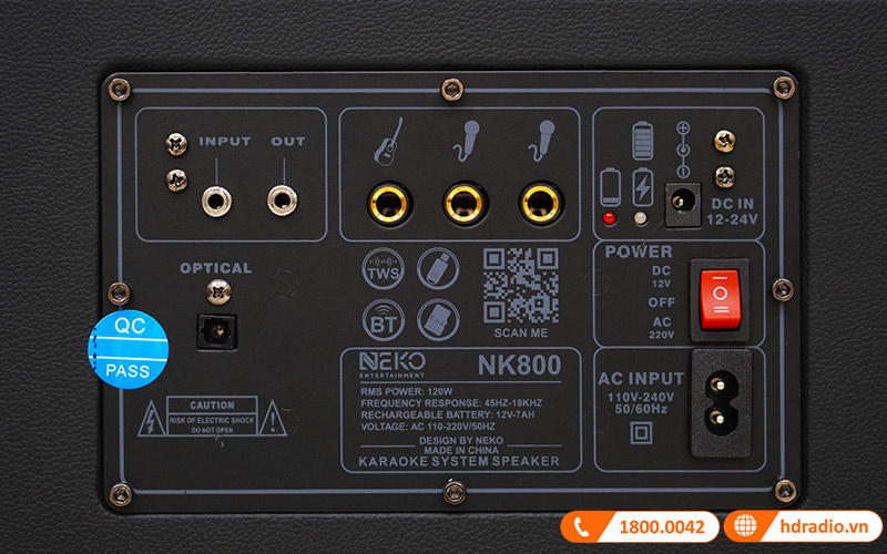 Loa Neko NK800, Bass 16.5cm, công Suất 120W, Pin 6-7h, Kèm 2 Tay Mic (có sẵn pin cho mic và có thể sạc lại)-15