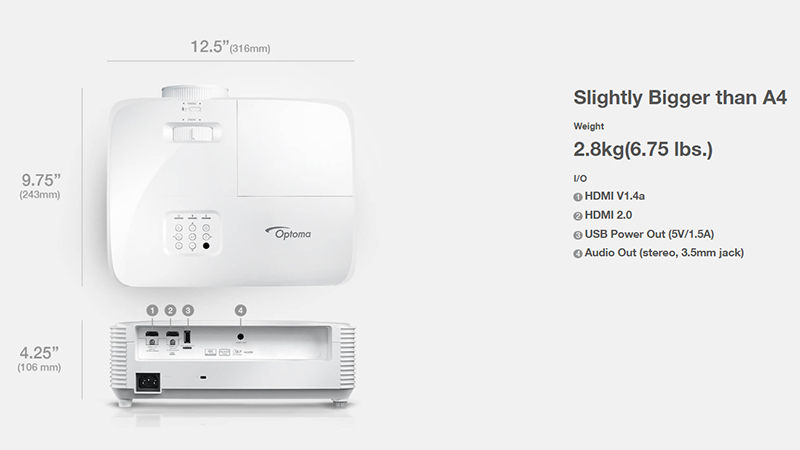 Máy chiếu Optoma HD30HDR, 3800 ANSI Lumens, Full HD (1920 x 1080) 28-301 inch, HDR10, HDMI 2.0, USB-20