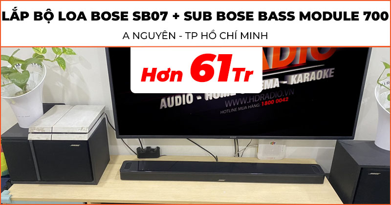 Lắp Bộ loa soundbar Bose SB07 kết hợp sub Bose Bass Module 700 cực chất trị giá hơn 61 triệu đồng cho anh Nguyễn ở Phường Bình Trưng Đông, TP. Hồ Chí Minh (Bose surround Speakers 700, Bose Smart 900, Bose Bass Module 700, Bose Omni Jewel)