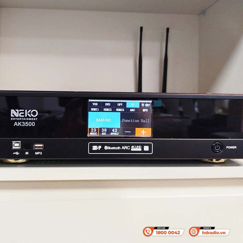 Đẩy liền vang Neko AK3500 (450Wx2 Kênh, Bluetooth, Optical, DSP Chống hú, 2 tay mic không dây)-16