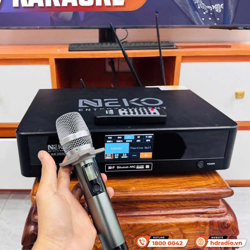Đẩy liền vang Neko AK3500 (450Wx2 Kênh, Bluetooth, Optical, DSP Chống hú, 2 tay mic không dây)-11