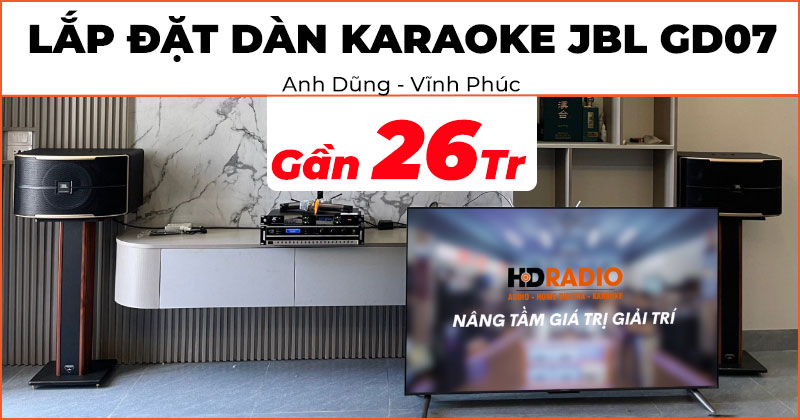 Lắp đặt Dàn karaoke JBL gia đình GD07 trị giá gần 26 triệu đồng cho anh Dũng ở Huyện Yên Lạc, Vĩnh Phúc (JBL Pasion 10, Kiwi PD8000, JKAudio K300, Chân loa gỗ 80cm)