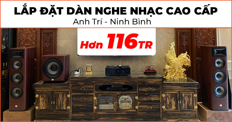 Lắp đặt hệ thống nghe nhạc cao cấp trị giá hơn 116 triệu đồng cho anh Trí ở Phường Ninh Khánh, Thành Phố Ninh Bình (JBL Studio 698, JBL Studio 660P, Denon PMA-1700NE)