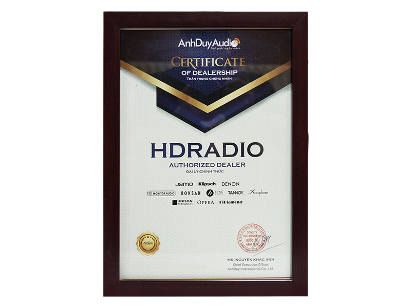 chung nhan hdradio phan phoi cac san pham chinh hang do anh duy nhap khau trong do co Klipsch