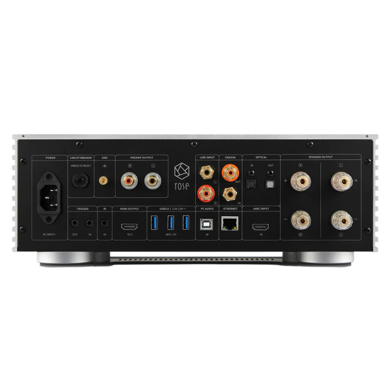 Amply HiFi Rose RS520, 250W/kênh ở 8 Ohms, Bluetooth, Airplay 2-5