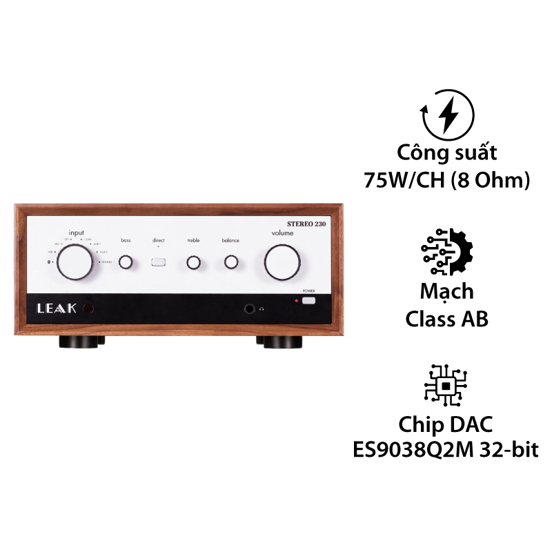 Amply Leak Stereo 230, Hỗ Trợ 2 Kênh, 75W/CH, Bluetooth, HDMI ARC, PC USB, Optical