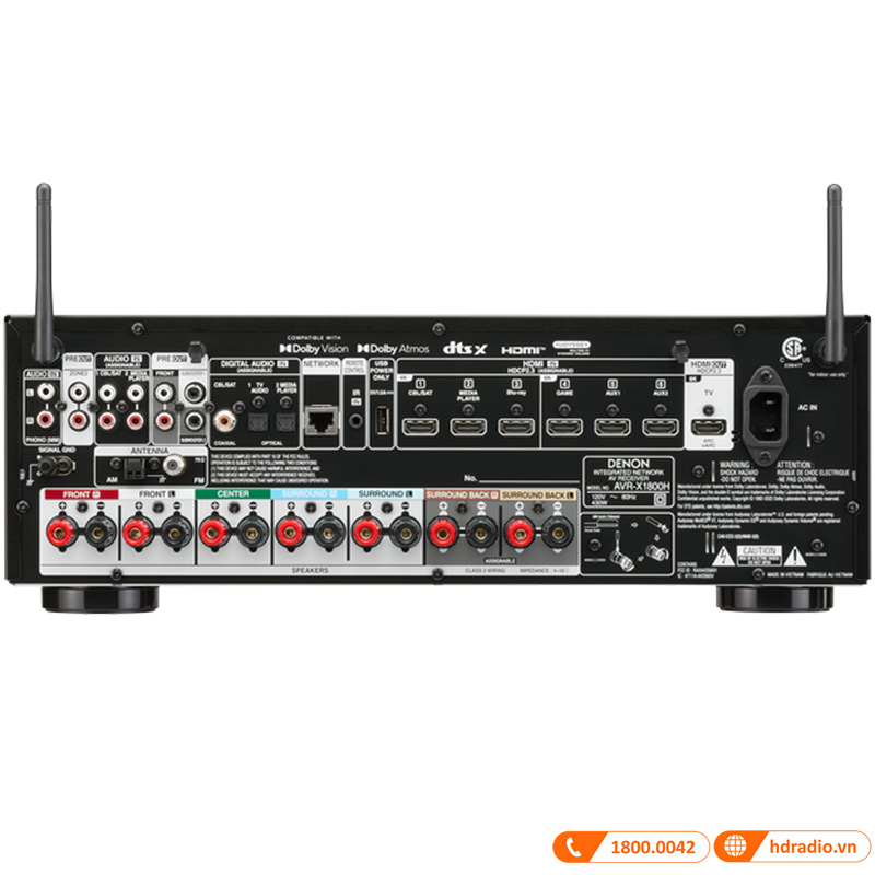 Amply Denon AVR-X1800H (7.2 Kênh, 80W (8Ohms), 8K, HEOS, Bluetooth, Wi-Fi, AirPlay 2, HDMI, Optical)-4