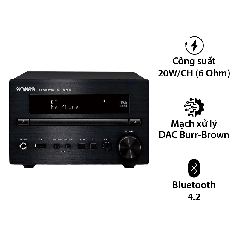 Amply Yamaha CRX-B370, 2 Kênh, 20W/CH (6 Ohm), Bluetooth