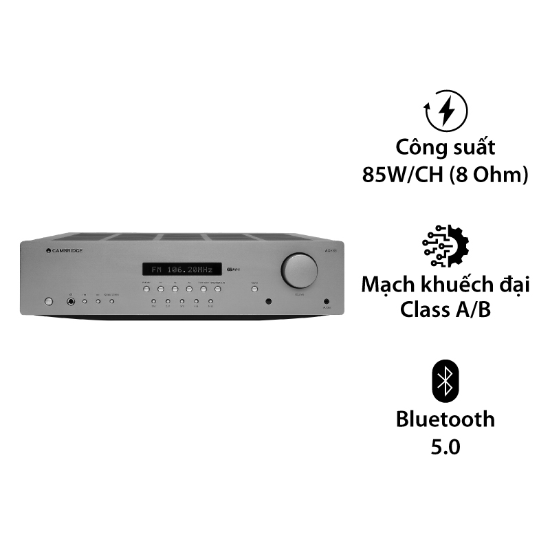 Amply Cambridge Audio AXR85, 2 Kênh, 85W/CH, Bluetooth 5.0