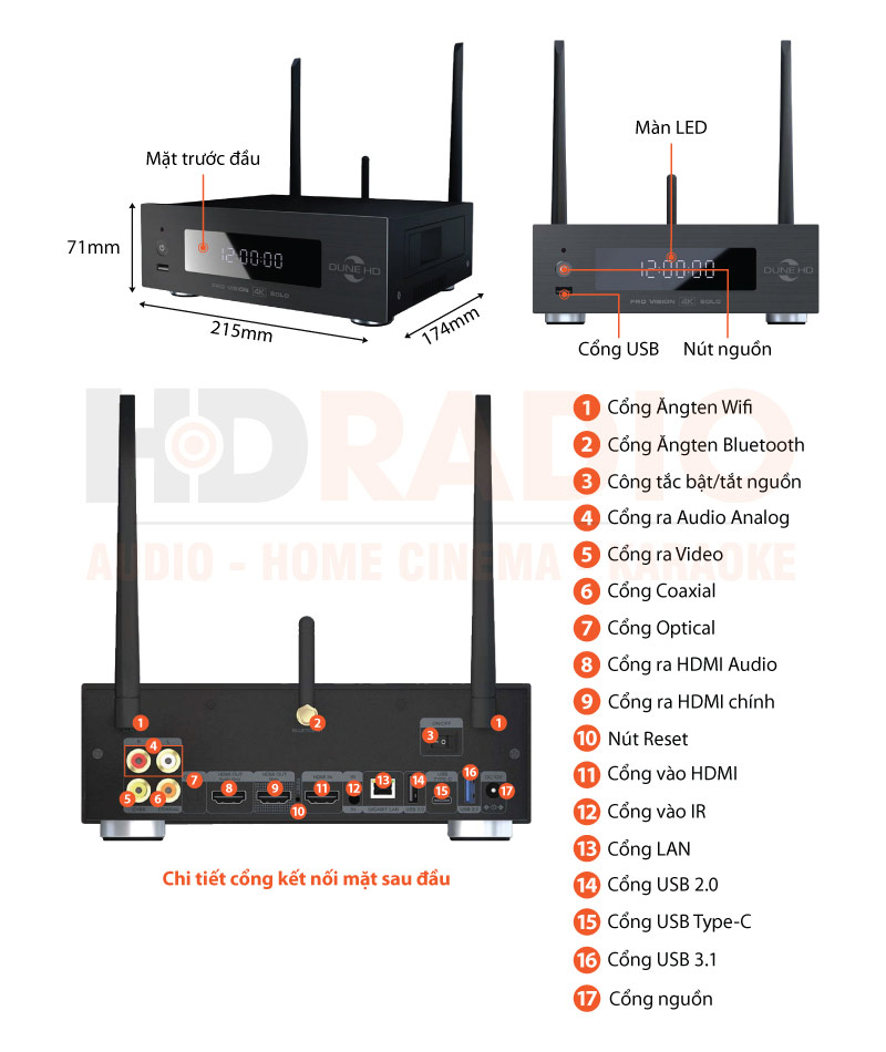 Đầu Dune HD Pro Vision 4K Solo chú thích
