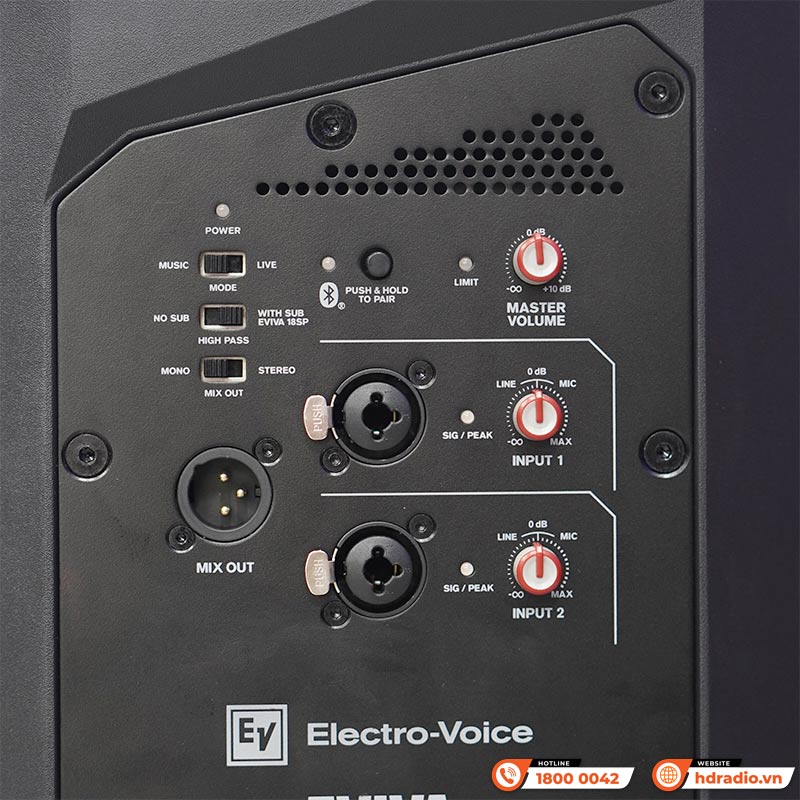 Loa Electro voice Eviva 12P, Bass 30cm, Công suất 1000W, Max SPL 125db, Bluetooth, XLR/TRS-10
