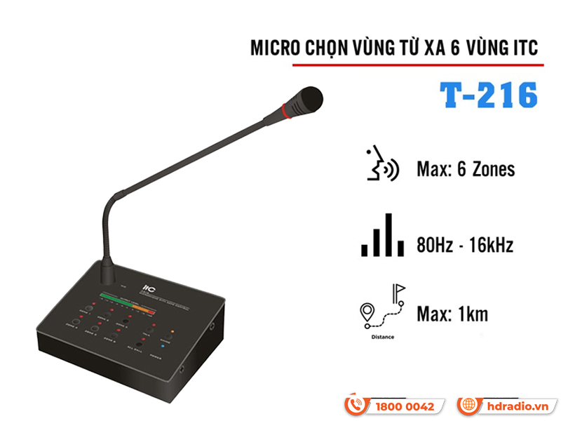 Chất lượng âm thanh rõ ràng, chân thực với độ méo tiếng thấp Micro chọn vùng từ xa 6 vùng ITC T-216 sở hữu công suất 10W và dải tần số 80-16KHz (+1/-3dB), cùng chỉ số THD ≤1%, mang lại chất lượng âm thanh rõ ràng, chân thực với độ méo tiếng thấp.