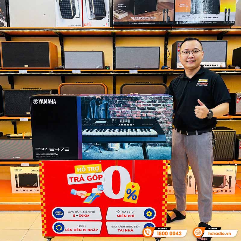 Đàn Organ Yamaha PSR E473, 61 phím, 820 âm sắc, 64 âm Polyphony, AWM Stereo-1