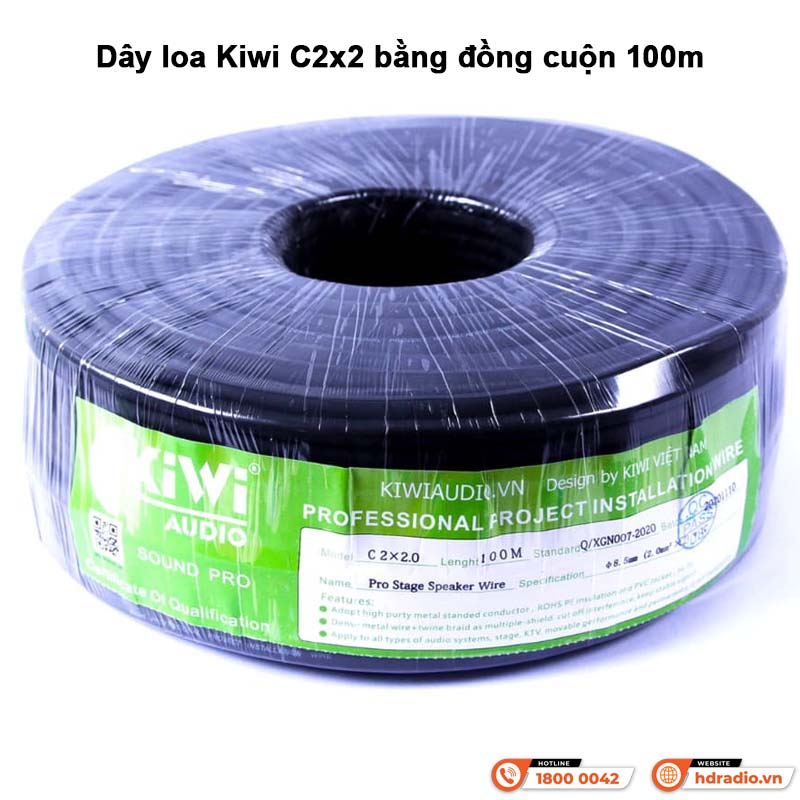Dây loa Kiwi C2x2 bằng đồng cuộn 100m