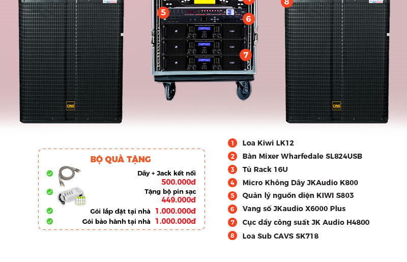 chú thích dàn âm thanh sân khấu biểu diễn SK45