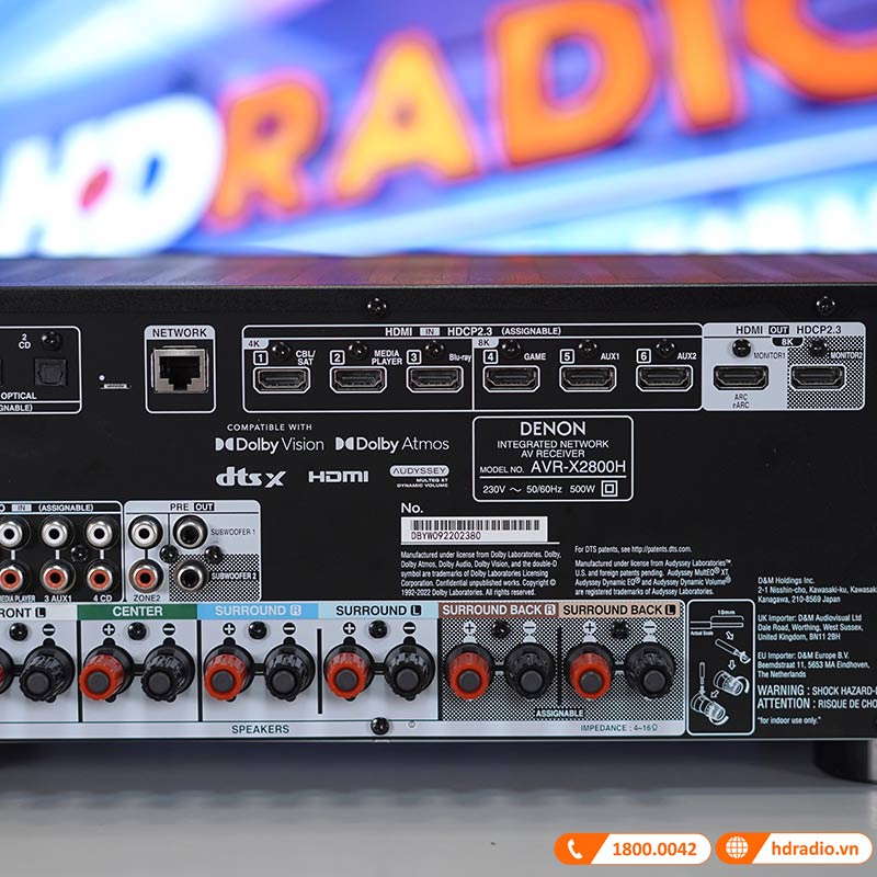 Amply Denon AVR-X2800H, 7.2 kênh, 95W (8 ohms), 8K Ultra HD, Bluetooth, USB, HEOS-9