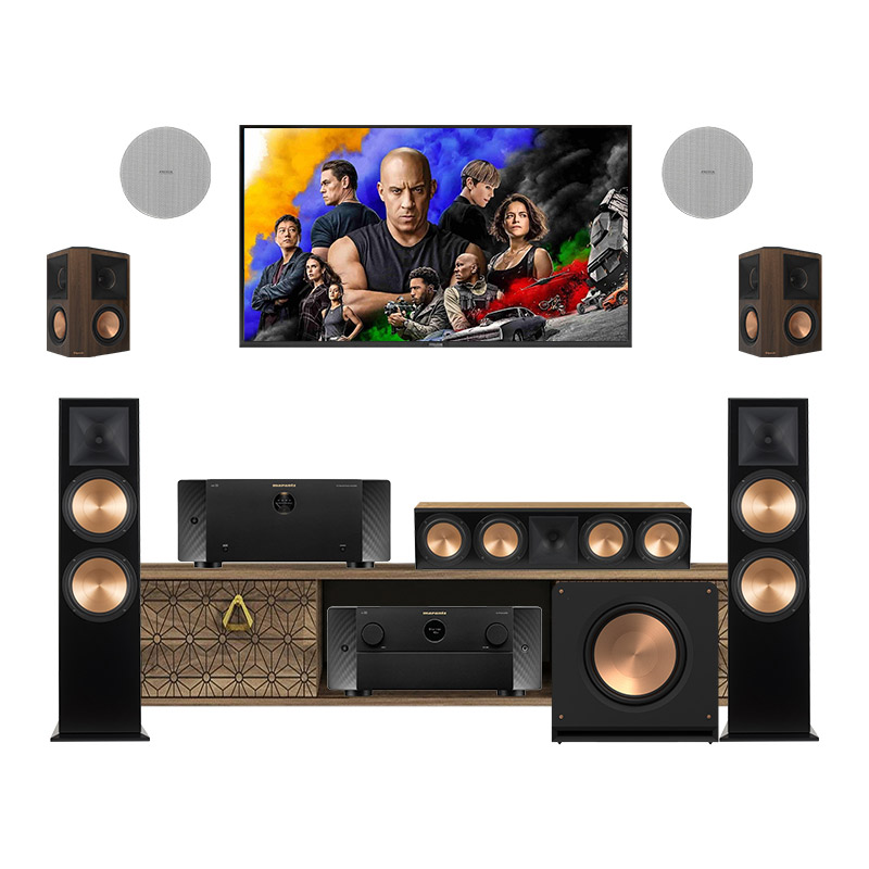 Bộ dàn âm thanh xem phim Dolby Atmos  7.1.4 HD-AT15 (Klipsch RF7 III, RC 64 III, RP-502S II, RP 1600SW, Piega in-ceiling 5.25, Marantz AV 10, AMP 10)