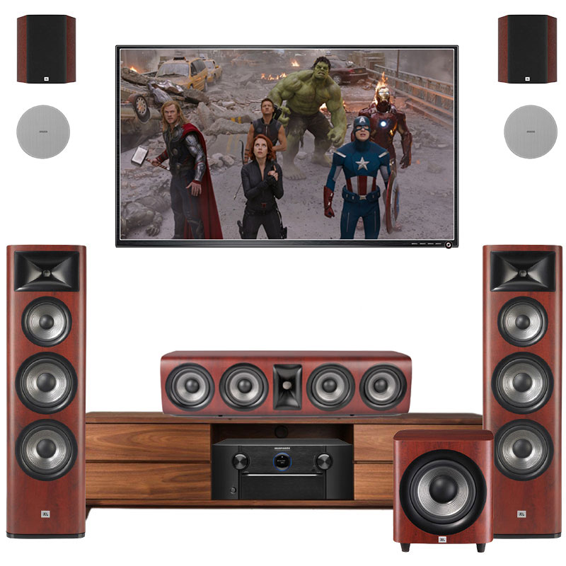 Dàn xem phim Dolby Atmos 5.1.2 Marantz, JBL DB15 (Marantz SR7015 + JBL 698 + 665C + 660P + Loa Atmos)