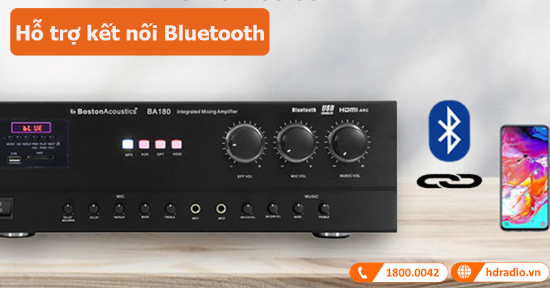Amply Boston Acoustics BA180 hỗ trợ kết nối Bluetooth 
