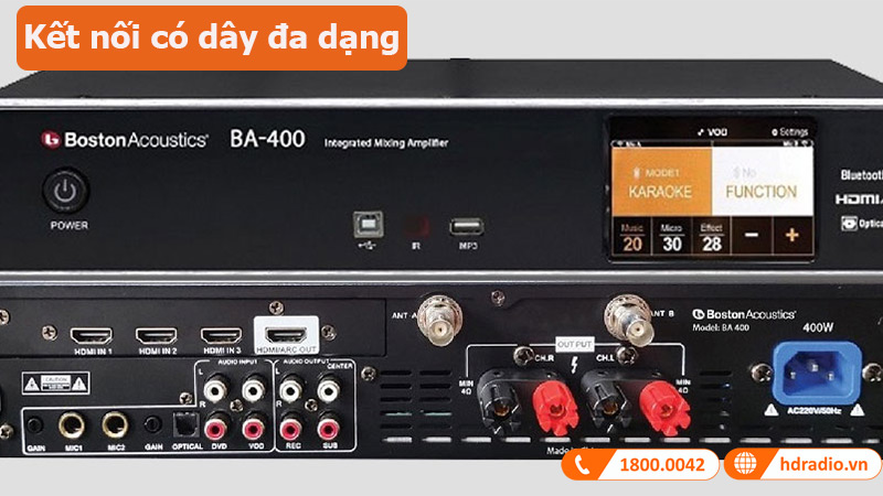 Amply Boston Acoustics BA400 kết nối có dây đa dạng 