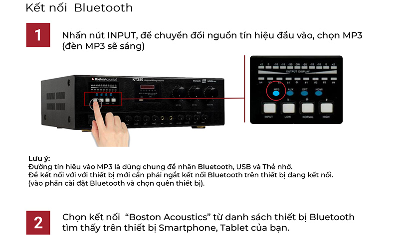 Amply Boston Acoustics KT250 kết nối bluetooth