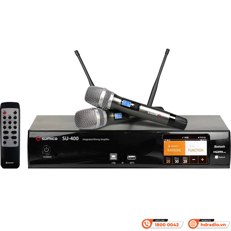 Amply Sumico SU400, 2 Kênh, Công suất 400W/CH, Bluetooth, RCA, HDMI, Optical, USB-1