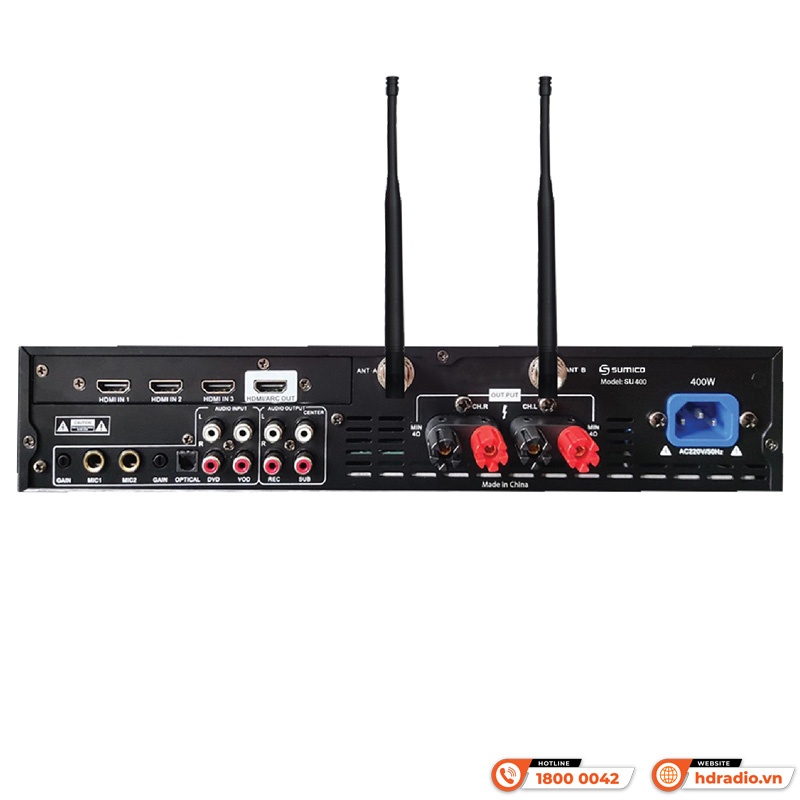 Amply Sumico SU400, 2 Kênh, Công suất 400W/CH, Bluetooth, RCA, HDMI, Optical, USB-4