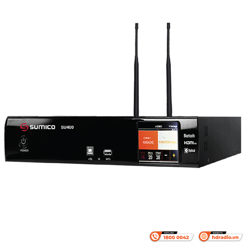 Amply Sumico SU400, 2 Kênh, Công suất 400W/CH, Bluetooth, RCA, HDMI, Optical, USB-3