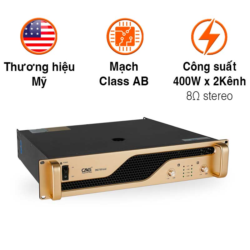 Cục Đẩy Công Suất CAVS ZM2500 Gold, 400W x2 Kênh, Class AB