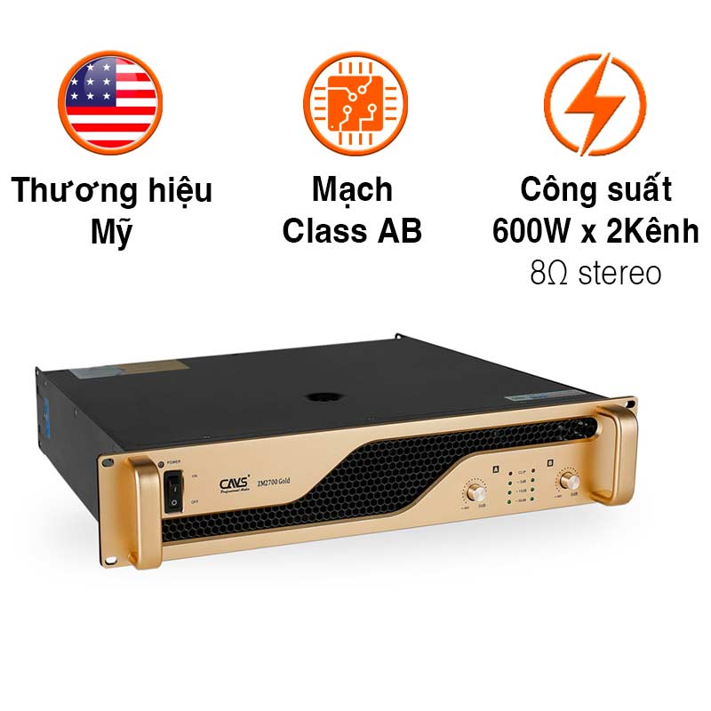 Cục Đẩy Công Suất CAVS ZM2700 Gold, 600W x2 kênh, Class AB