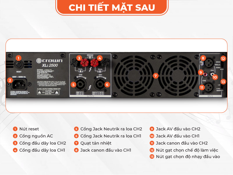 Cục Công Suất Crown XLi 2500 mặt sau